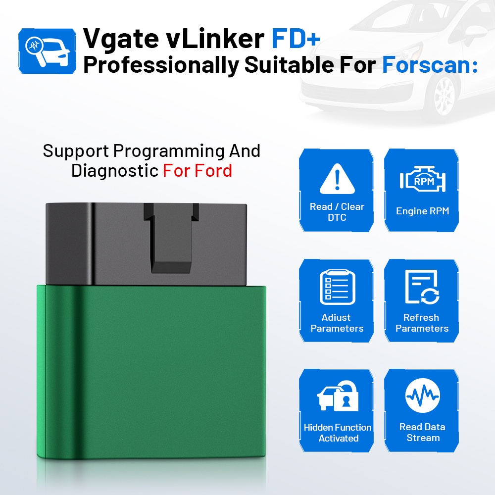 Thiết Bị Quét Chẩn Đoán Lỗi Xe Hơi Bluetooth 4.0 Vgate Vgate FD+ ELM327 Cho Ford wifi OBD2 J2534 ELM 327 MS