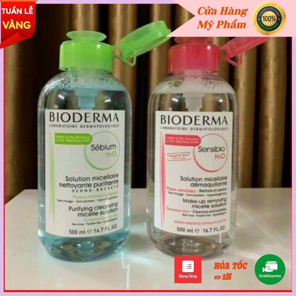 Nước tẩy trang Bioderma nắp nhấn, tẩy trang Bioderma nắp nhún chai 500ml