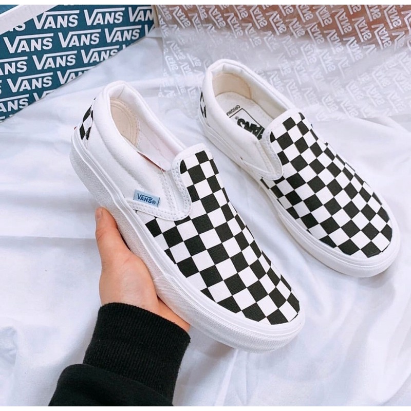 🌈 Giày 𝐕𝐀𝐍𝐒 Caro Lười Viền Trắng, Giày Thể Thao 𝐕𝐀𝐍𝐒 Đen Old Skool Nam Nữ Full Box Bill Hot Nhất 2022