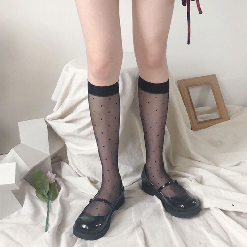 Vớ lưới xuyên thấu họa tiết chấm bi phong cách Harajuku cổ điển gợi cảm cho nữ