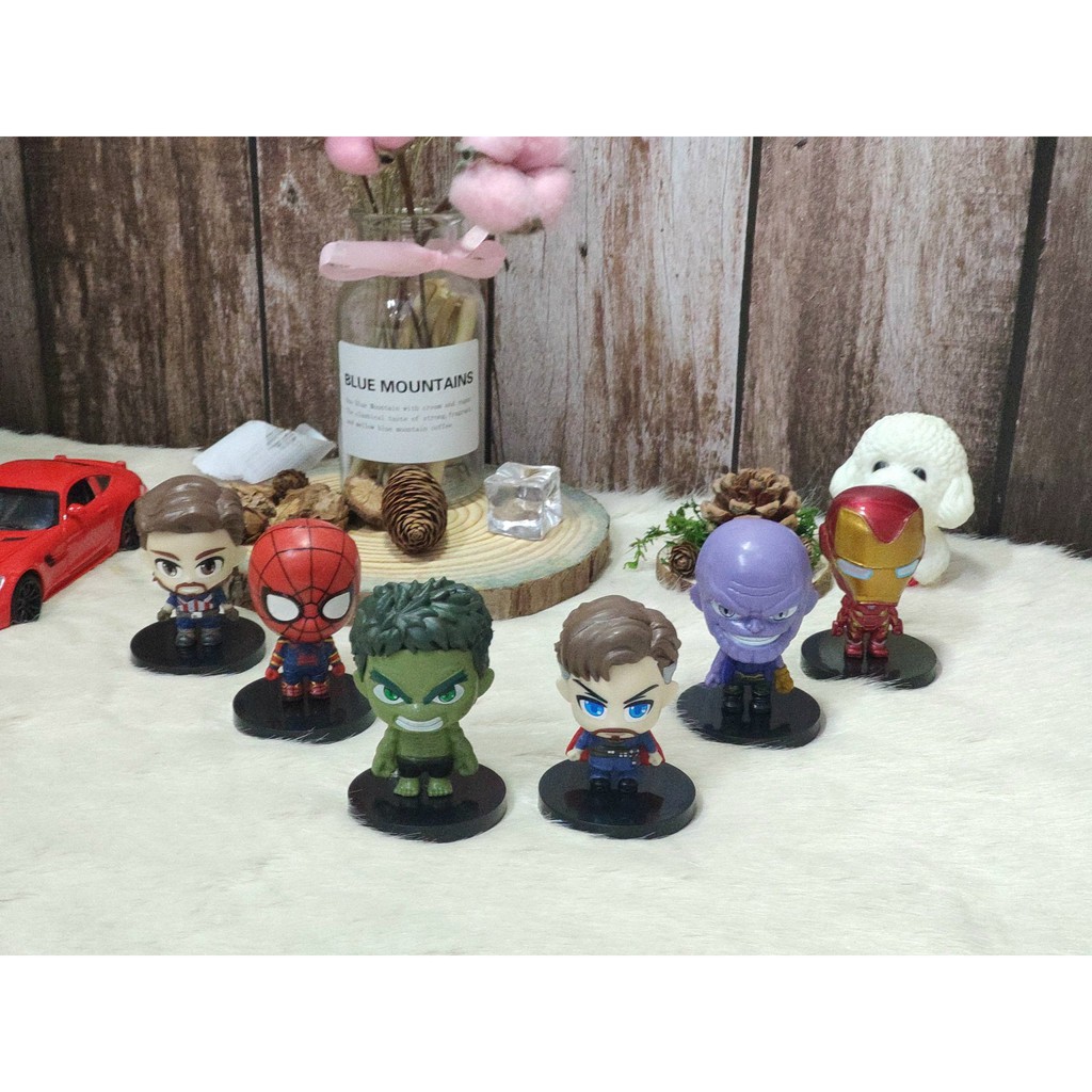 ĐỒ CHƠI  Bộ Mô Hình Mini Để Bàn đồ chơi siêu anh hùng Marvel Avenger Chibi siêu đẹp 6 nhân vật - Bộ 6 SAH mini