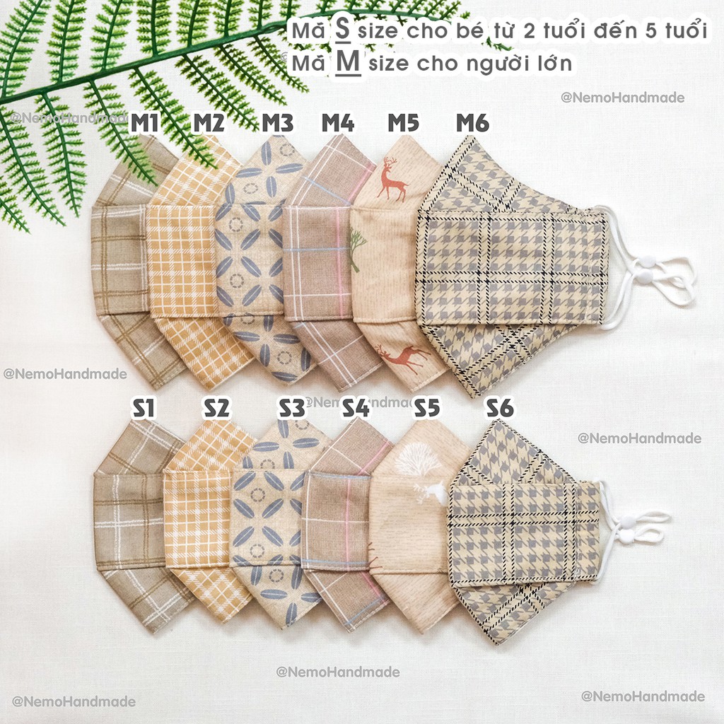 Khẩu Trang 3D Nemo Handmade Họa Tiết Vintage Có Đủ Size Cho Người Lớn Và Em Bé - KT3DVT