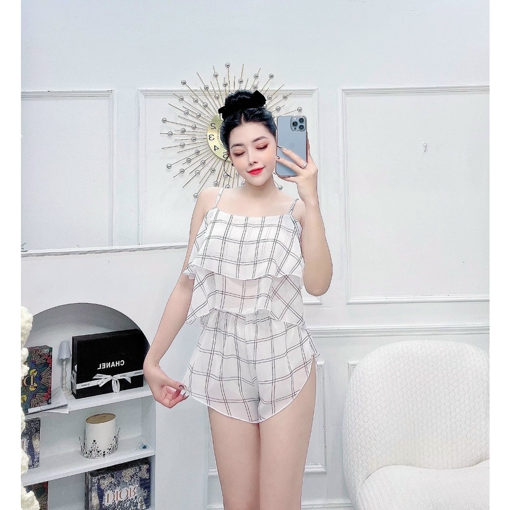 Đồ ngủ nữ sexy  đồ bộ mặc nhà quần đùi chất voan chiffon mềm mát.