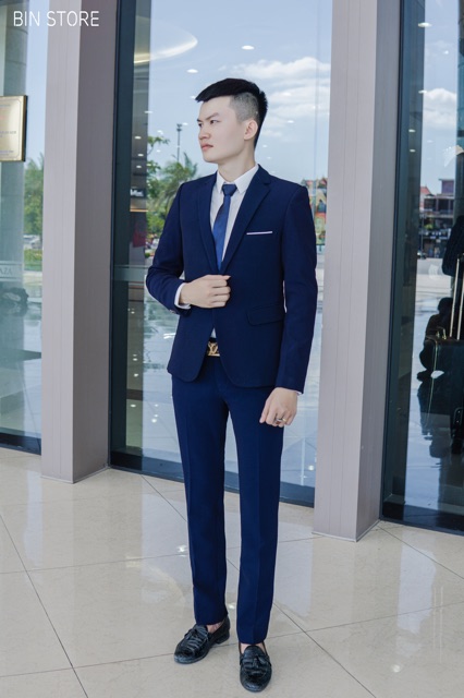Bộ quần và áo vest mẫu 2 khuy( 2 cúc) Bộ vest nam xanh than, bộ vest chú rể, vest nam công sở,bộ comle nam chất vải đẹp,