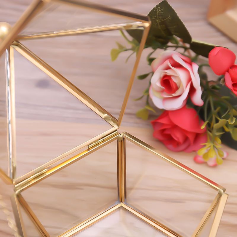 Flgo Hộp Thủy Tinh Trong Suốt Đựng Trang Sức Có Nắp Màu Vàng Kim Phong Cách Vintage