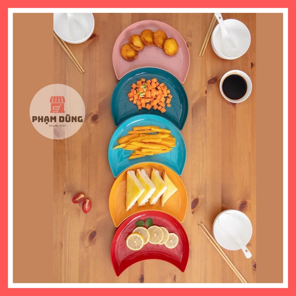 Dĩa nhựa lúa mạch chọn màu , dĩa đựng thực phẩm hình bán nguyệt số lượng 1 cái