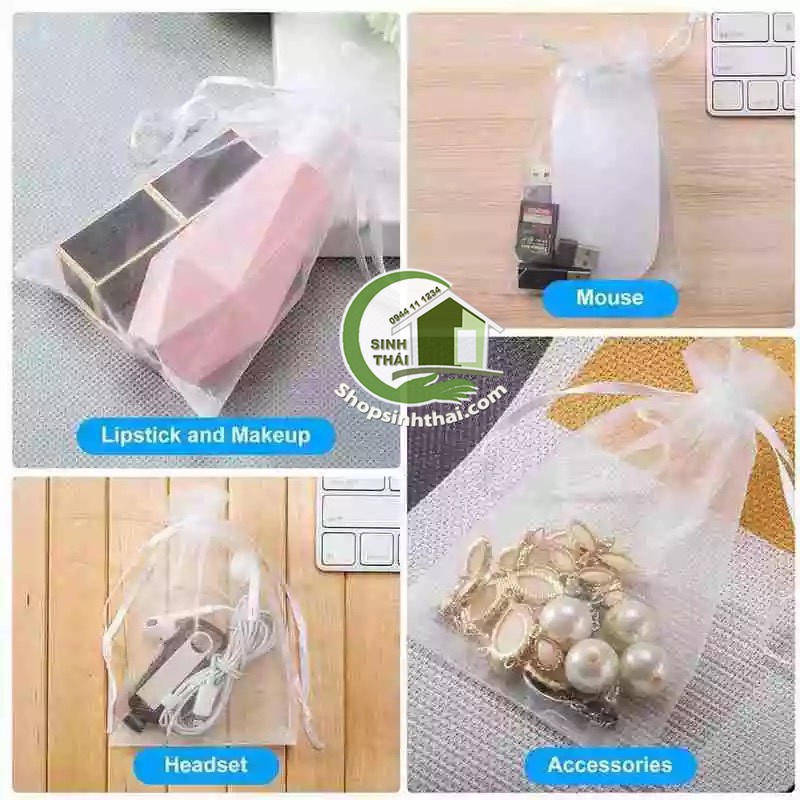 Túi vải voan dây rút màu xám - túi lớn 20x30cm - túi đựng mỹ phẩm, đựng bánh kẹo, quà tặng, hoa khô thơm