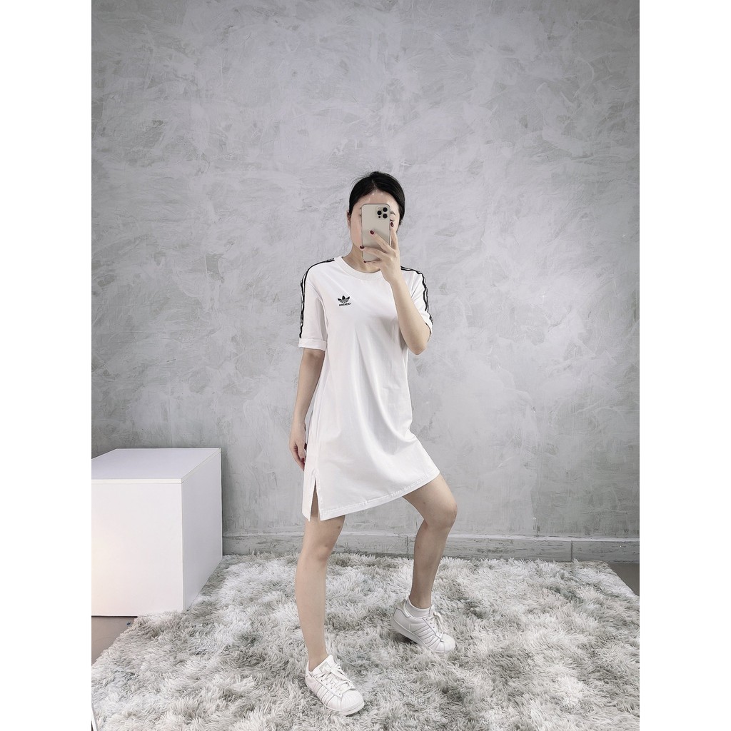 (HÀNG XUẤT XỊN) Váy / Đầm das trắng 3 sọc 1799 ADICOLOR 3-STRIPES DRESS WHITE Made in Cambodia full tag code