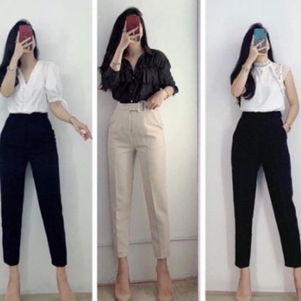 Quần Tây Nữ Dáng Baggy Madela Lưng Cao Ôm Eo Tôn Dáng, Quần Vải Baggy Cạp Cao Phối Đai Phong Cách Công Sở