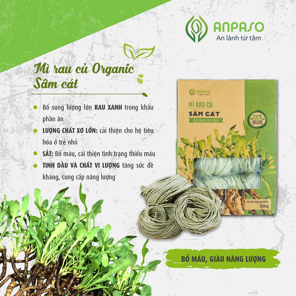 Mì rau củ hữu cơ Anpaso, mỳ rau organic eat clean giảm cân, ăn chay, thực dưỡng, bổ sung vitamin, chất xơ 5 vị rau 300g | BigBuy360 - bigbuy360.vn