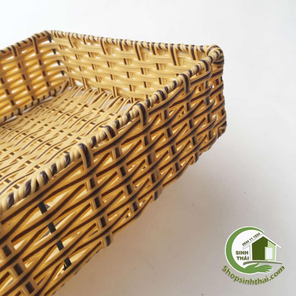 Rổ nhựa mây đan - khay nhựa giả mây hình chữ nhật - rổ nhỏ 26x16x6cm