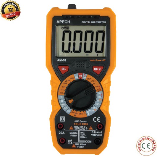 Apech AM-18 Đồng hồ vạn năng điện tử APECH AM18  750V/1000V/20A ac/dc, trở, tụ điện, tần số, diot