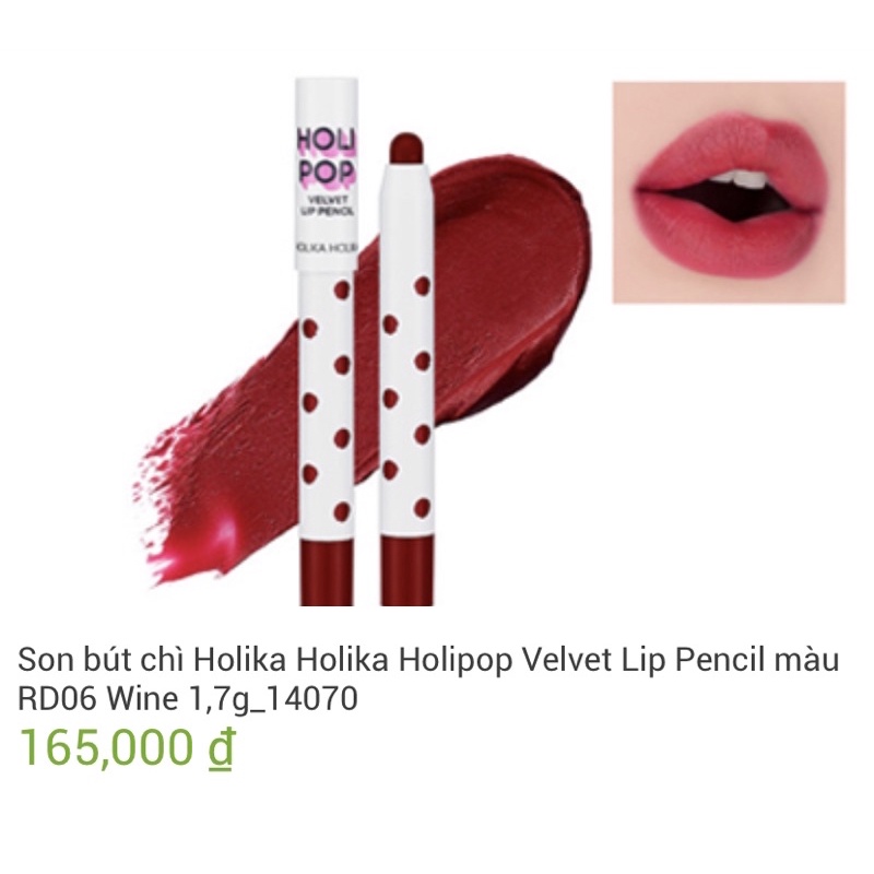 Son Bút Chì Holika Holika Holipop Velvet Lip Pencil có dưỡng môi, lâu trôi