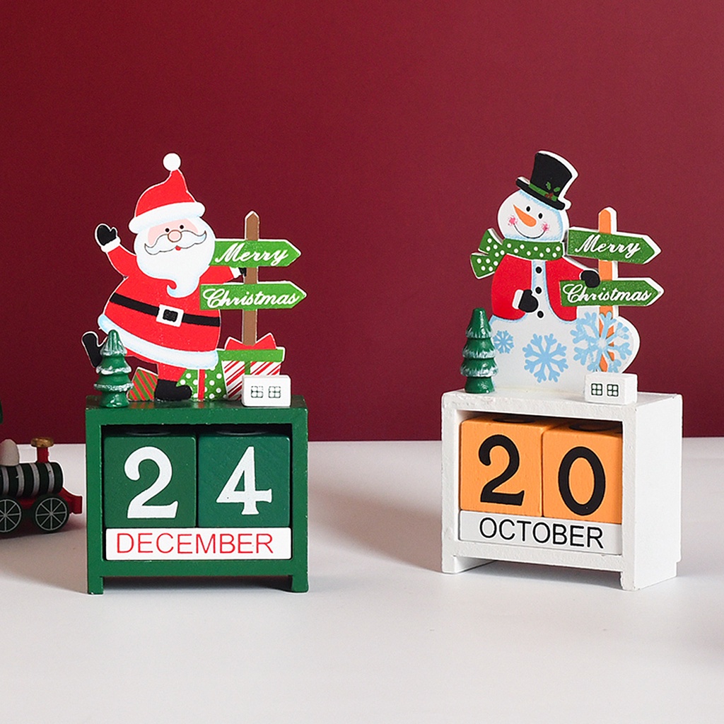 Hộp lịch bằng gỗ màu đỏ/trắng/xanh lá có thể thay thế ngày và tháng phong cách cổ điển cho giáng sinh/năm mới