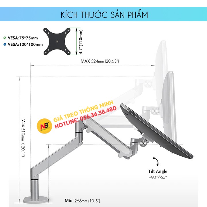Giá Treo Màn Hình Máy Tính OZ 1 17 - 24 - 27 - 32 inch / Tay Treo Màn Hình Hợp Kim Nhôm