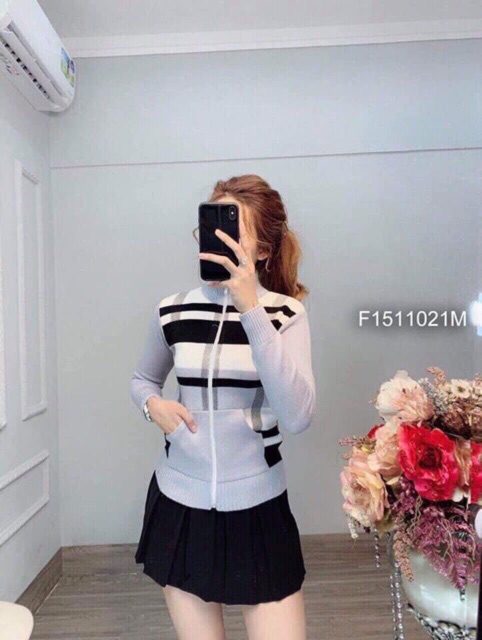 Áo khoác len dây kéo cổ trụ
