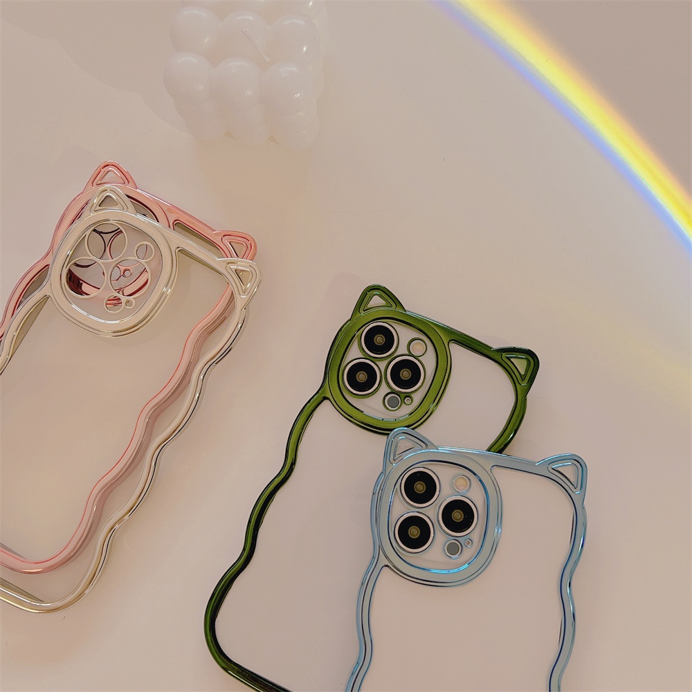 Ốp Điện Thoại TPU Mềm Trong Suốt Mạ Điện Đính Tai Mèo Cho iPhone 13 12 11 Pro Max XS Max X 8 7 Plus
