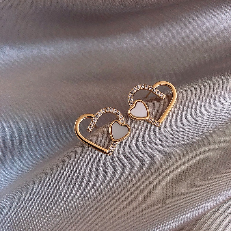 Bông Tai Mạ Bạc 925 Hình Trái Tim Đính Đá Zircon Đơn Giản Thời Trang Cho Nữ
