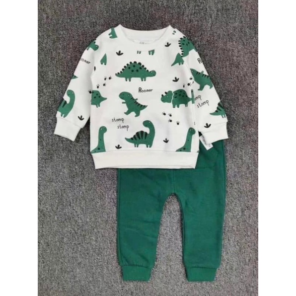 Bộ nỉ khủng long xanh lá bé trai