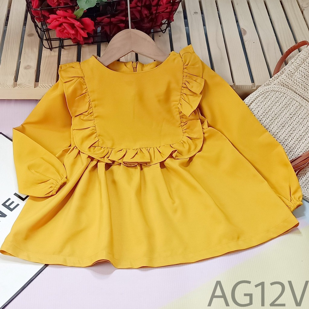 (11-26kg) Đầm bé gái tay dài dáng babyboll dễ thương,xinh xắn