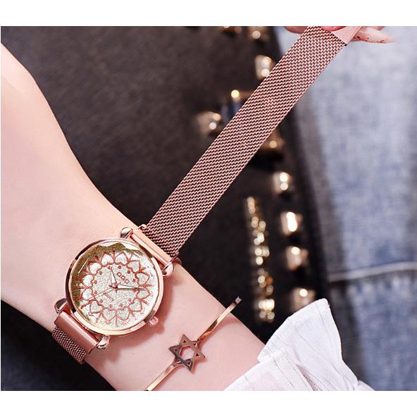 Đồng Hồ Nữ Dây Nam Châm Dqg D374 Mặt Hoa Trái Tim Hot Trend Siêu Đẹp - Hazo