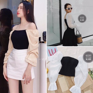 [Hình thật] Áo tay phồng tay voan lụa bigsize, áo nữ kiểu trễ vai bigsize (55-90kg)