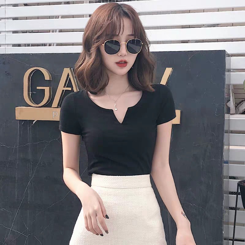 🌼Áo croptop🌼 Áo thun dáng croptop body khoét cổ v SIÊU ĐẸP