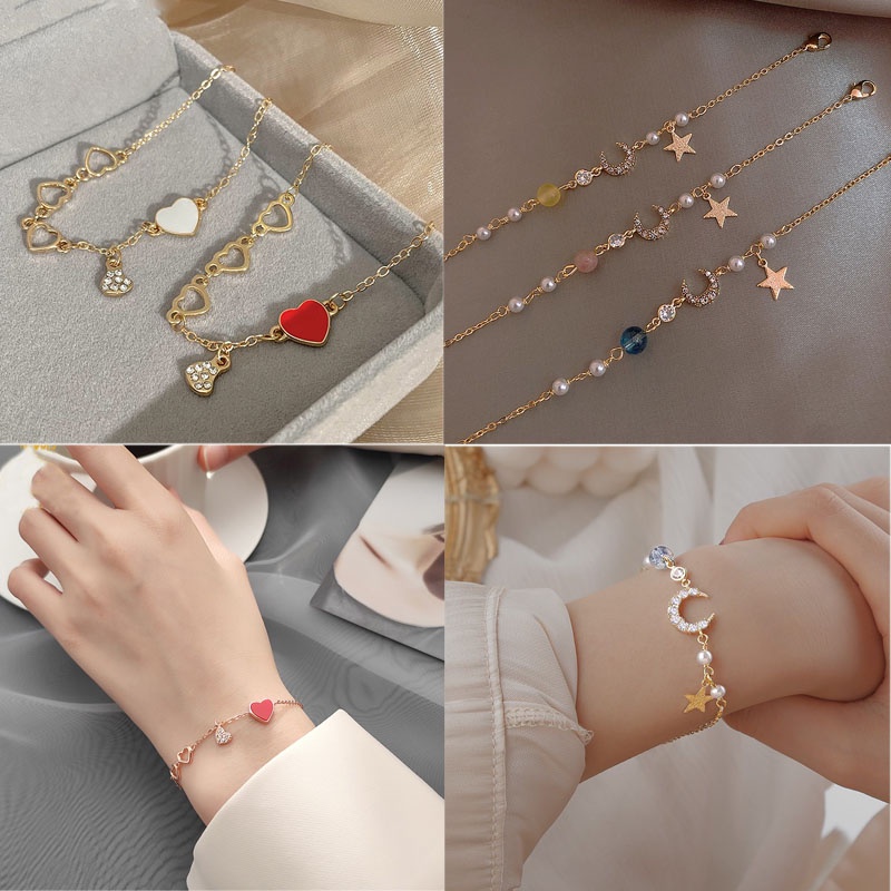 Vòng Đeo Tay Mặt Trái Tim Phong Cách Hàn Quốc Ngọt Ngào Cho Nữ