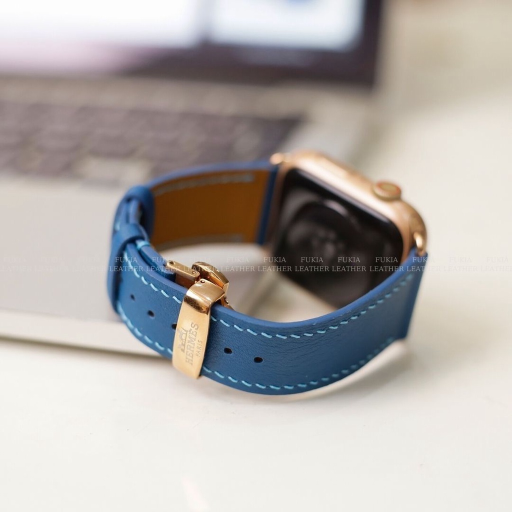 Dây da thủ công Swift Xanh Dương dành cho Apple Watch Series 1/2/3/4/5/6/7/SE, đồng hồ thông minh, đồng hồ cơ