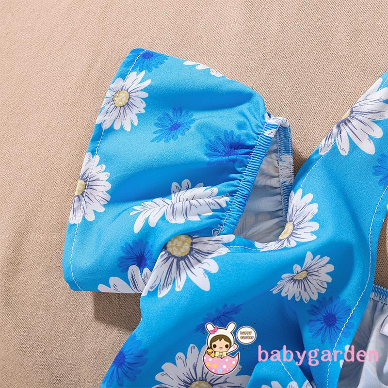 Set Đồ 2 Món Gồm Áo Tay Ngắn Trễ Vai In Hình Hoa Cúc + Quần Ngắn Màu Trơn Cho Bé Gái 1-5 Tuổi