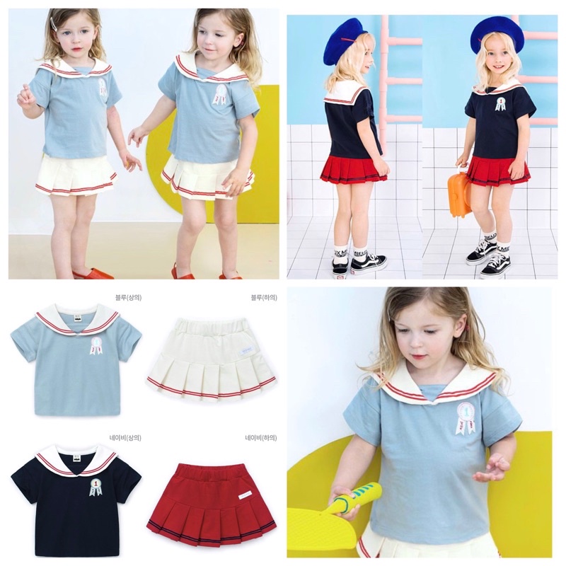 Bộ bé gái Peptit thủy thủ 2 màu xanh dương tím than BH95