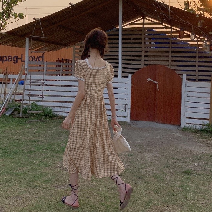 Đầm Caro Tay Ngắn Thời Trang Dành Cho Nữ