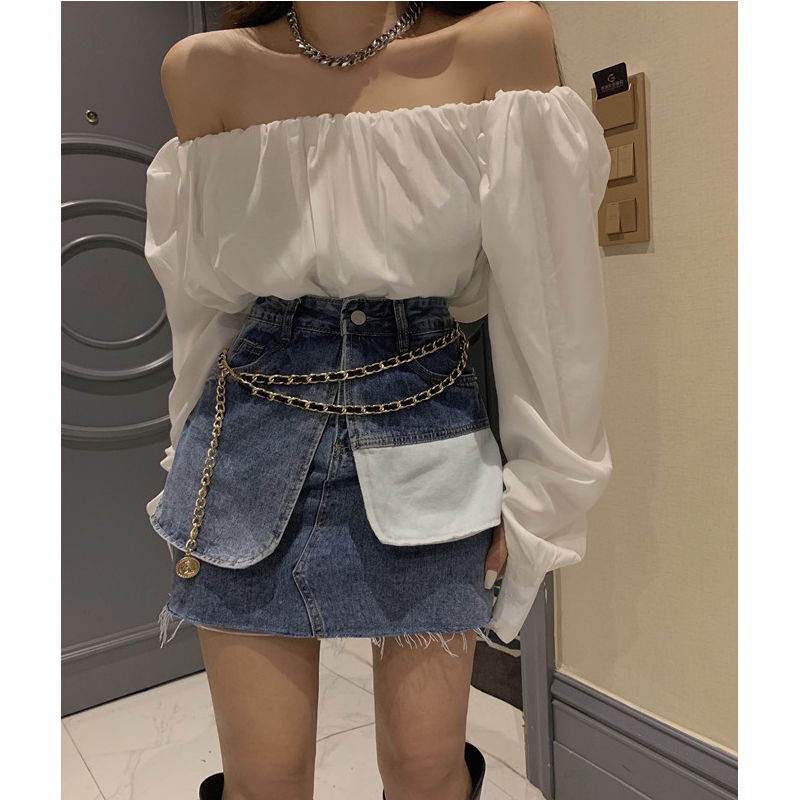 Chân Váy Denim Chữ A Lưng Cao Có Túi Phong Cách Hong Kong Thời Trang Mùa Hè Hàng Mới Dành Cho Bạn Nữ