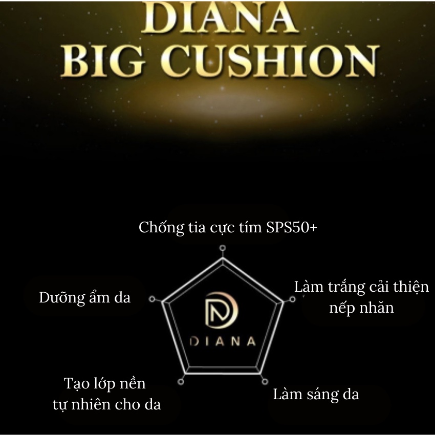 Phấn Nước Da Dầu Che Khuyết Điểm Kiềm Dầu Chống Nắng Diana Big Cushion SPF50+ PA+++ 24g- KOBE YOUNG