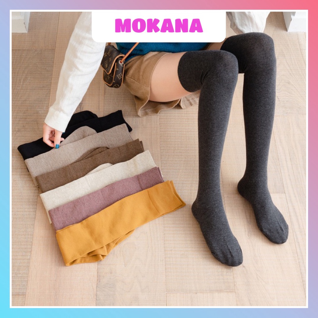 Tất nữ dài ngang đầu gối MOKANA vớ cổ cao trơn cotton siêu xinh Hàn Quốc TC12