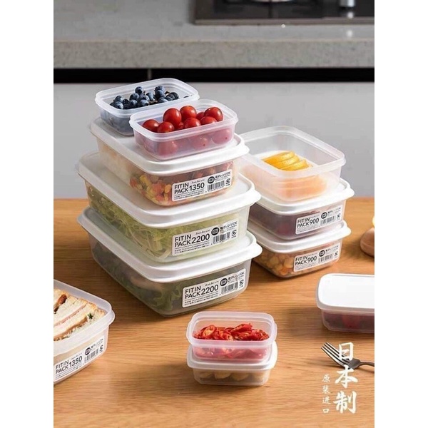 Set Hộp thực phẩm Fit in Pack 2200ml,1350ml,900ml,600ml,300ml,150ml nắp dẻo SANADA Nhật Bản