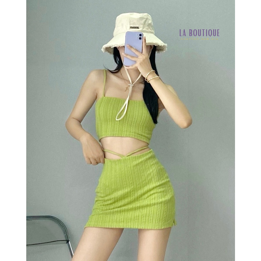 Set Áo Hai Dây Kèm Chân Váy Cột Dây Ôm Body Cá Tính LA BOUTIQUE
