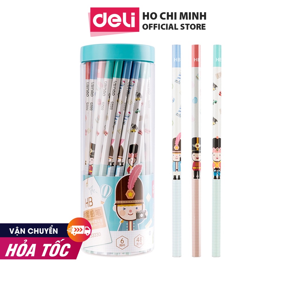 [Mã LIFEDELI20K5 giảm 20K đơn 0Đ] Hộp 48 chiếc Bút chì gỗ 2B/HB Deli hình chú lính chì dễ thương - 33330