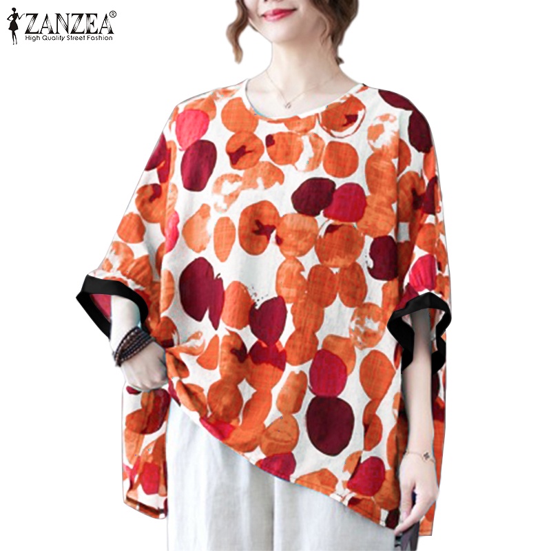 Áo ZANZEA tay lửng họa tiết chấm bi phong cách vintage xinh xắn cho nữ