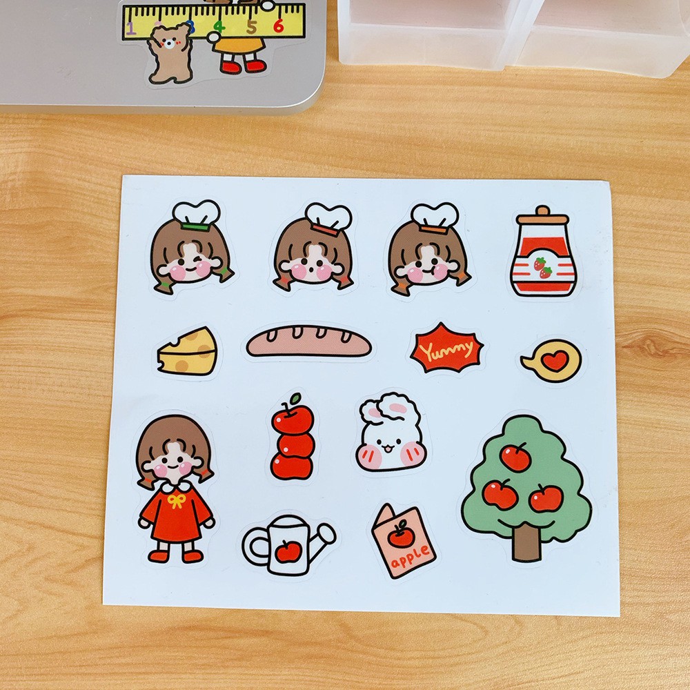 Sticker cute hình dán cô gái dễ thương hàn quốc nhãn dán điện thoại di động trang trí sổ tay bình nước