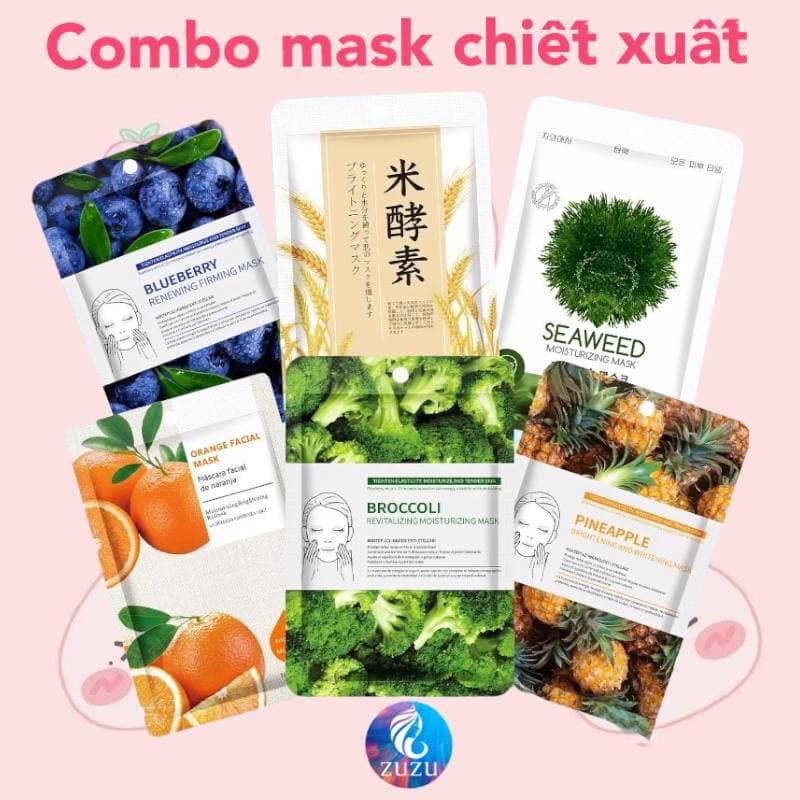 COMBO MASK từ các CHIẾT XUẤT thiên nhiên, mask xuất Nhật, Hàn cấp ẩm, làm trắng, giảm mụn cho da hiệu quả