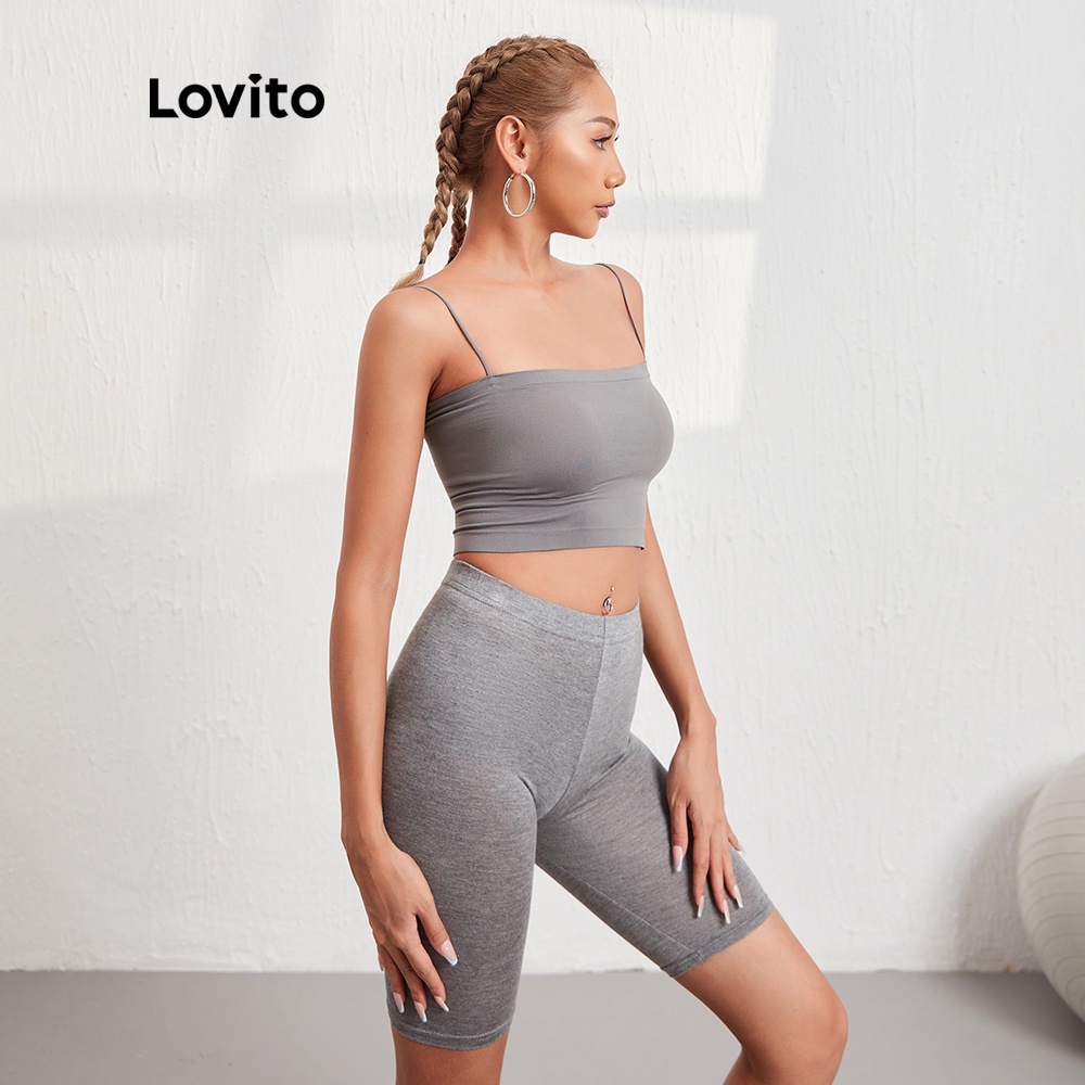 Quần đùi Lovito L08212 màu trơn dáng ôm lưng cao đơn giản (Màu đen/Xám đậm) | BigBuy360 - bigbuy360.vn