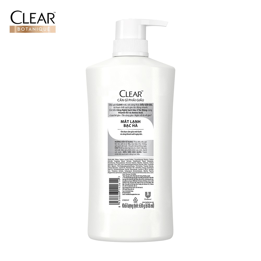 [Mã COS2301 -8% ĐH400K]Dầu gội sạch gàu Clear mát lạnh bạc hà 630g | BigBuy360 - bigbuy360.vn