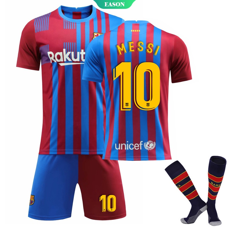 2022 Barcelona Vận Chuyển Vớ Tại Nhà Không. 10 Messi Jersey Set không. Bộ Quần Áo Đá Banh Ngắn Tay Nhanh Khô In Logo Số 21 Fati