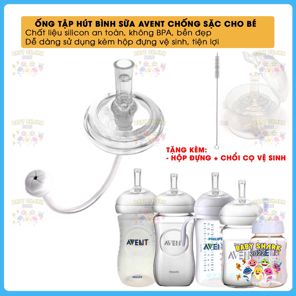 Ống tập hút bình sữa Avent cho bé chống sặc, chống đầy hơi kèm hộp đựng vệ sinh