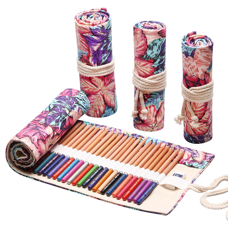Túi Đựng Bút Vải Canvas 12 / 24 Lỗ Phong Cách Hàn Quốc Tiện Dụng