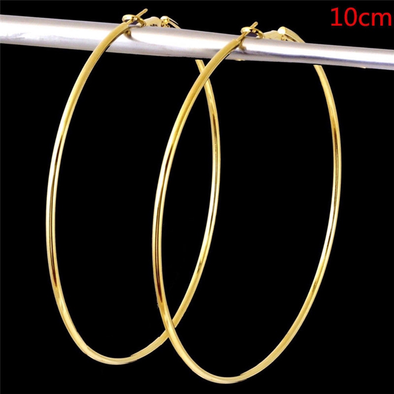 Bông tai Kim loại Màu Vàng Bạc Hình Vòng Tròn Lớn Cho Phụ nữ 8 cm / 10 cm