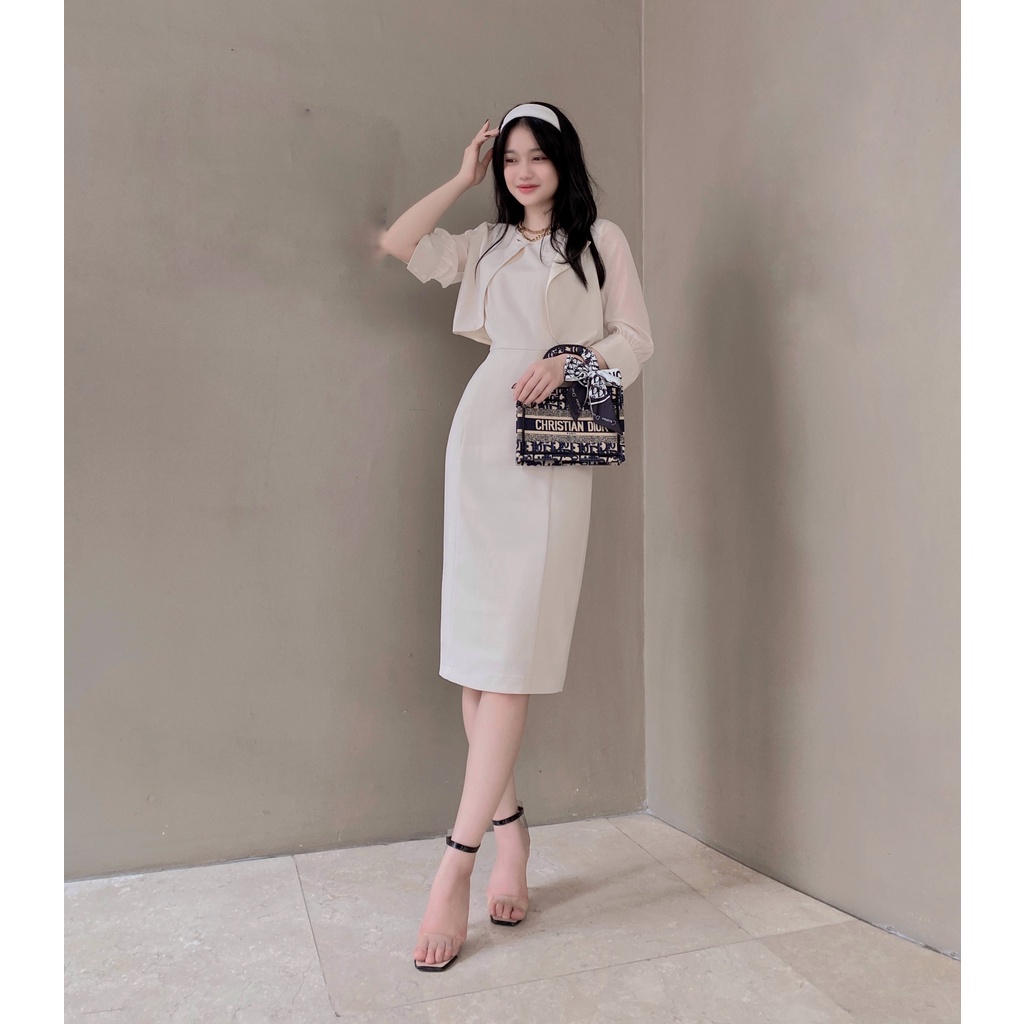 Set váy áo croptop FANSIX - DL15 set váy công sở mix áo khoác croptop, vải mango dày dặn ZIE