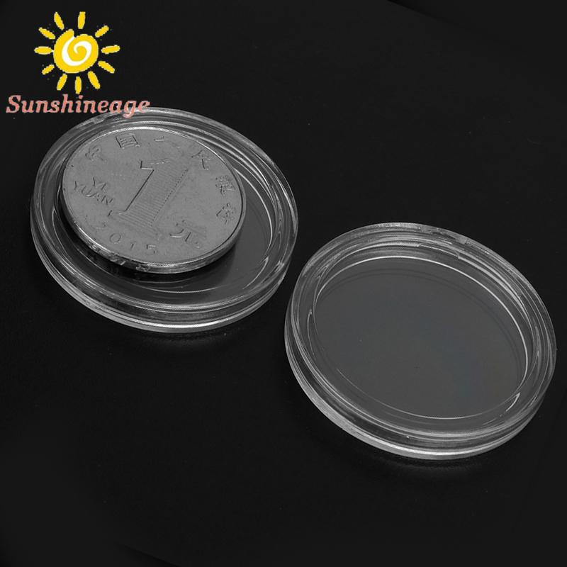 100Pcs 26mm Transparent Round Plastic Coin Container Capsule  Containers Storage Boxes Case