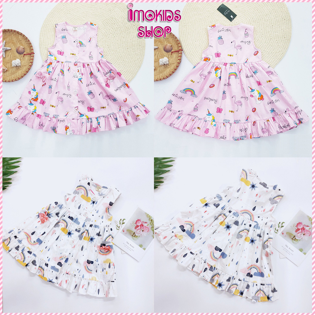 Đầm Oli River Bé Gái 10-30kg Mẫu Baby Doll Phối Bèo Tùng Xúng Xính Họa Tiết Mây, Pony, Chất Liệu Vải Thô Kiện Mềm Mại